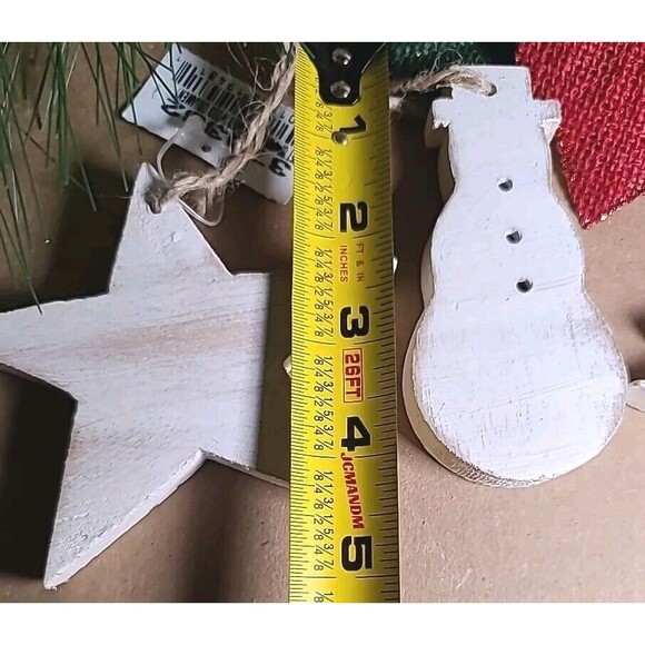 NWT Set Of 3  Handpainted Farmhouse White Christmas Ornaments Star Tree Snowman - Picture 3 of 5
